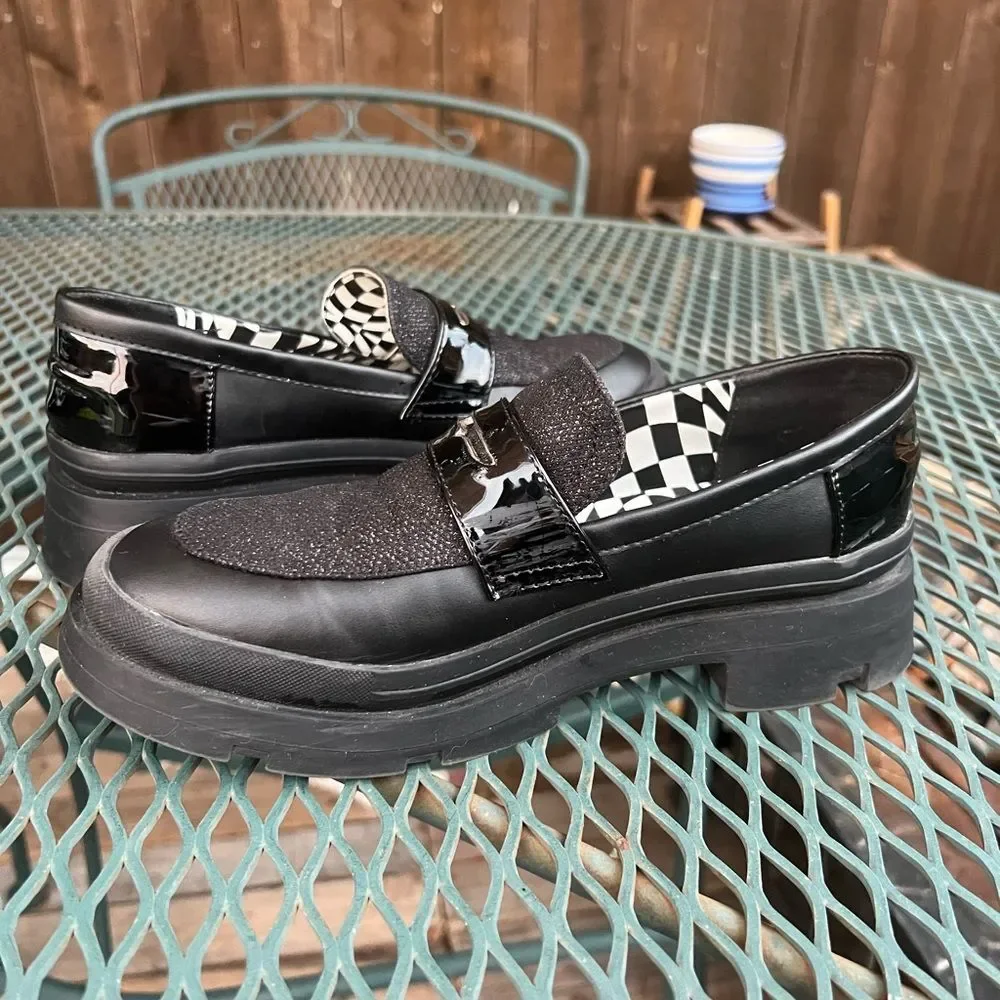 Steve Madden Black Loafers Girls Size 5 Women’s Size 7 Metallic Sparkle Y2K